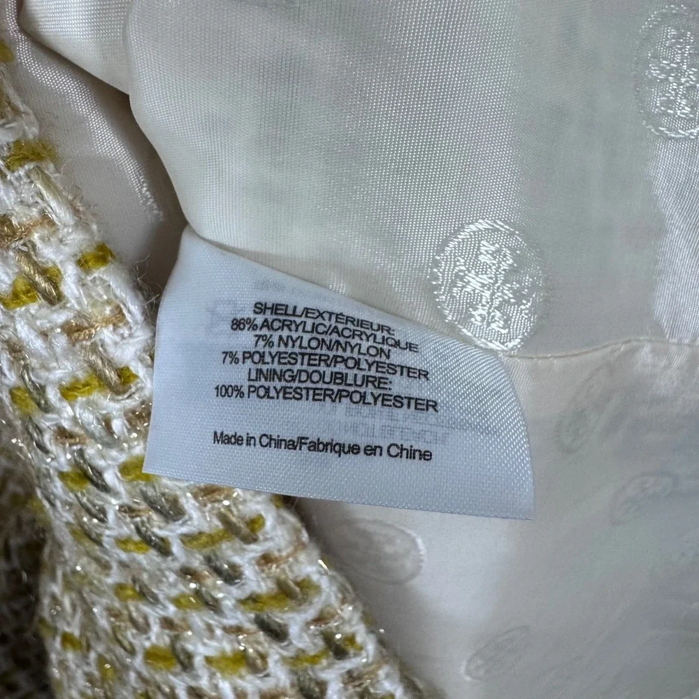 Tory Burch Emma Metallic Tweed Sheath Dress Gold Yellow Women's 8